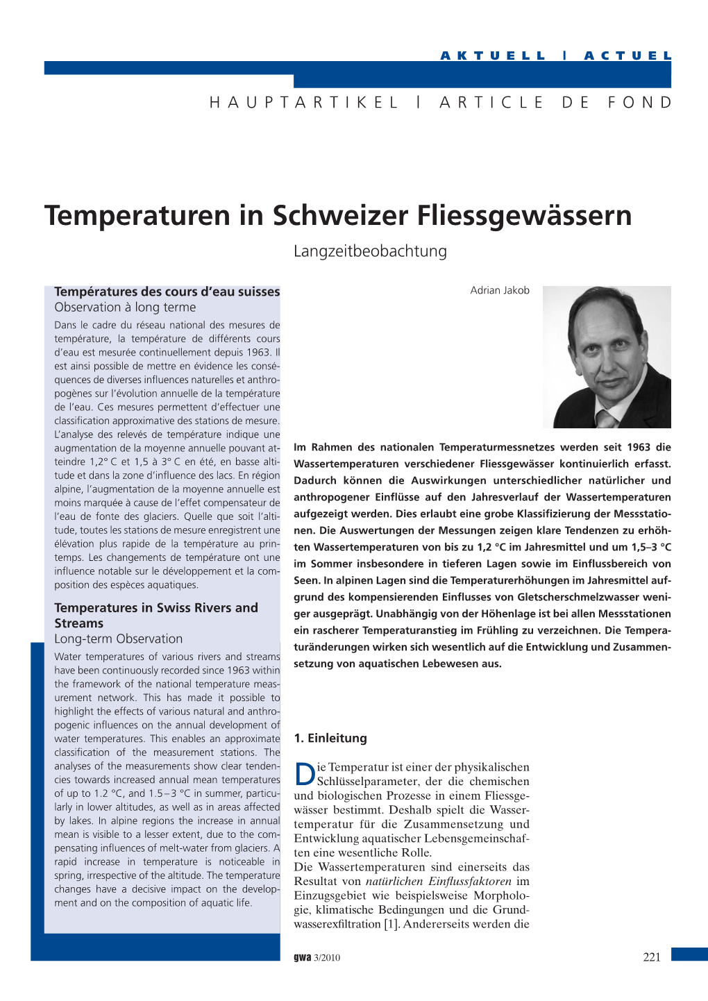 Temperaturen in Schweizer Fliessgewässern Langzeitbeobachtung