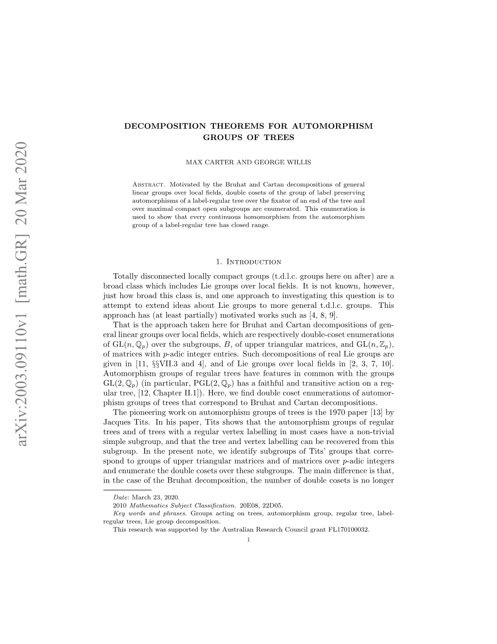 Decomposition Theorems for Automorphism Groups of Trees