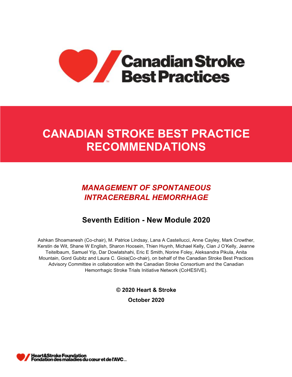 Canadian Stroke Best Practice Recommendations