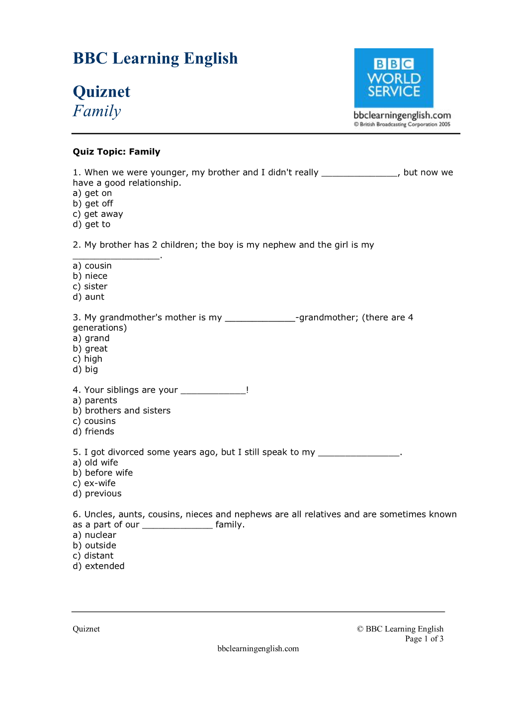 BBC Learning English Quiznet Family