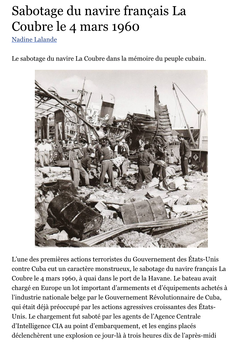 Sabotage Du Navire Français La Coubre Le 4 Mars 1960 Nadine Lalande