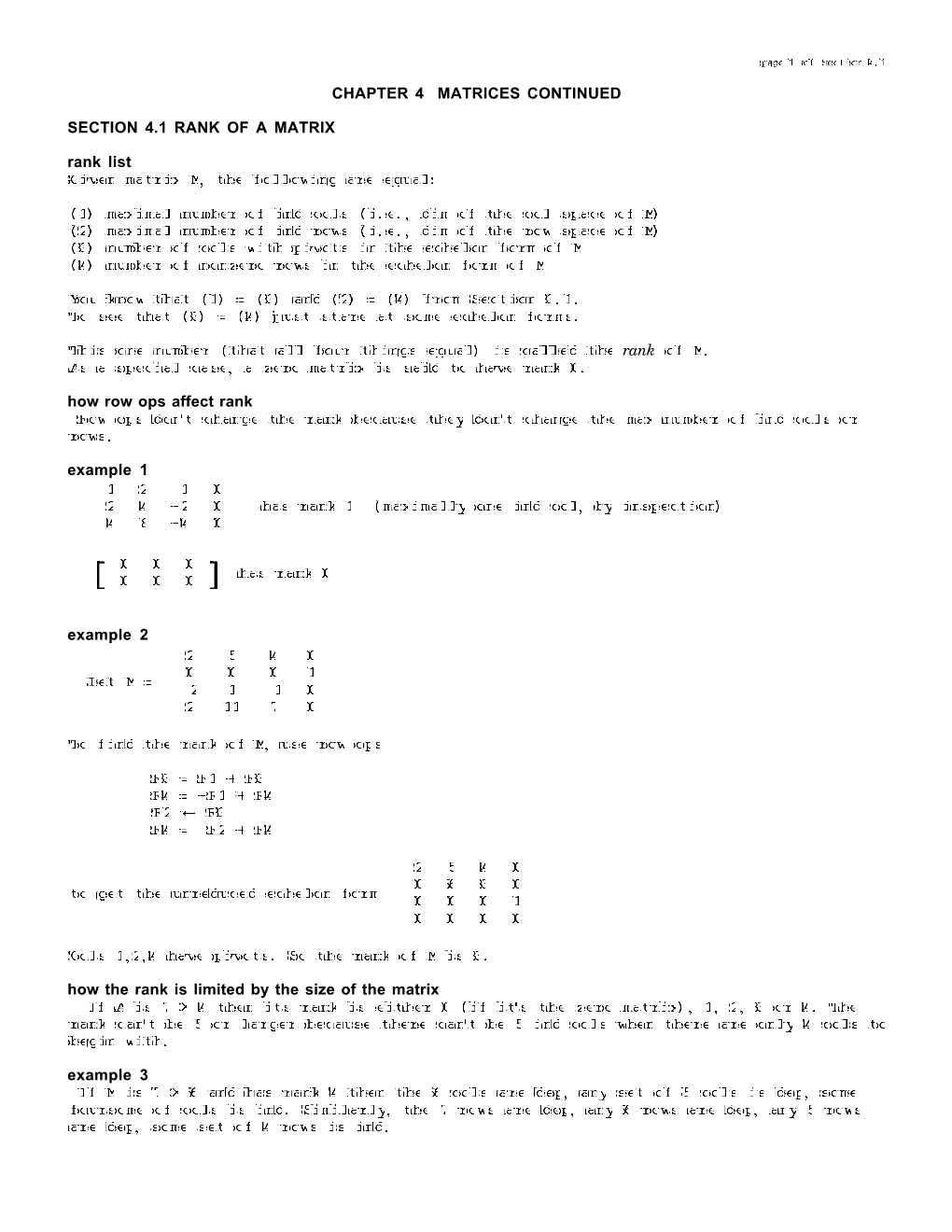 4.1 RANK of a MATRIX Rank List Given Matrix M, the Following Are Equal