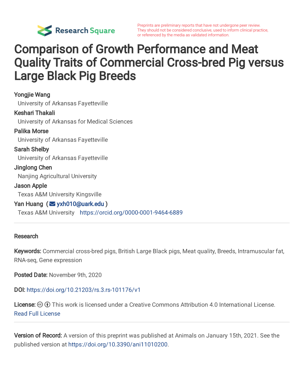 Comparison of Growth Performance and Meat Quality Traits of Commercial Cross-Bred Pig Versus Large Black Pig Breeds