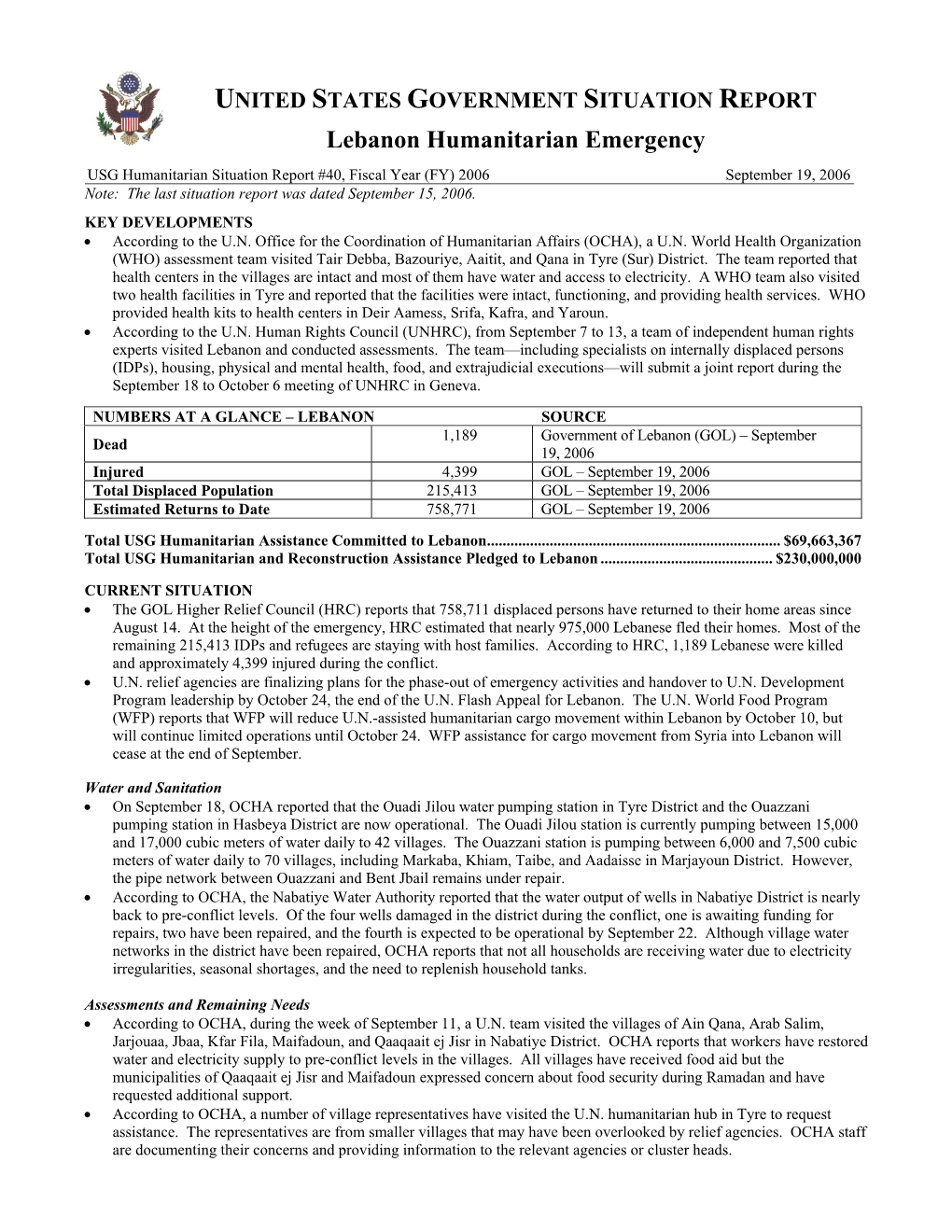 Lebanon Humanitarian Emergency Situation