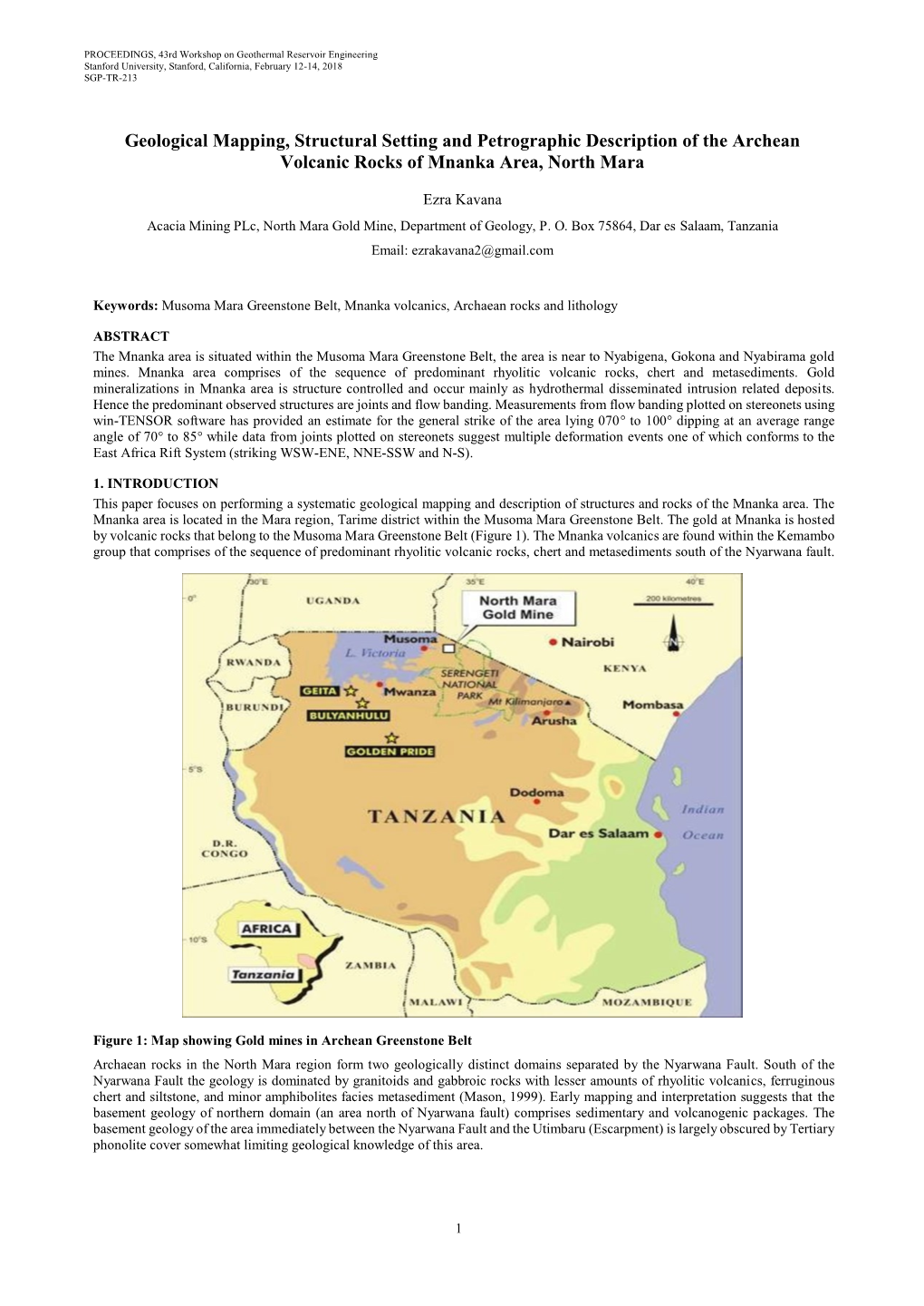 Geological Mapping, Structural Setting and Petrographic Description of the Archean Volcanic Rocks of Mnanka Area, North Mara