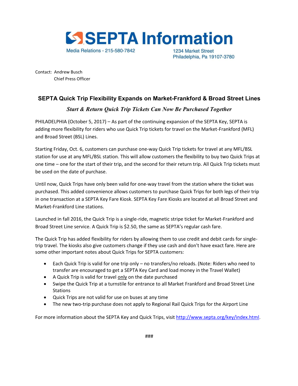 SEPTA Quick Trip Flexibility Expands on Market-Frankford & Broad