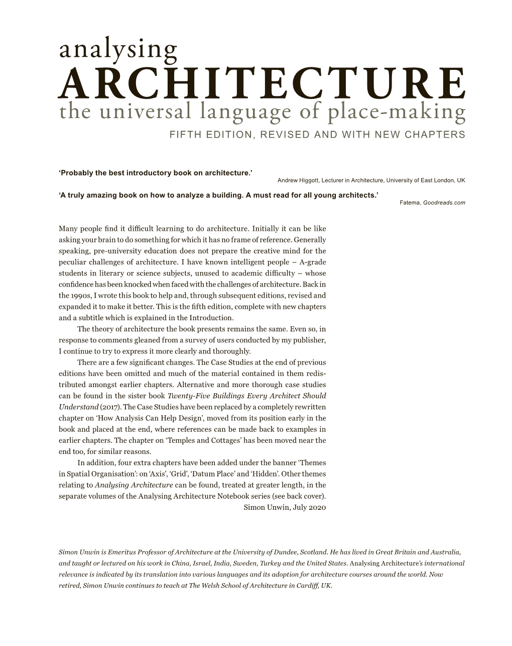 Analysing ARCHITECTURE the Universal Language of Place-Making FIFTH EDITION, REVISED and with NEW CHAPTERS