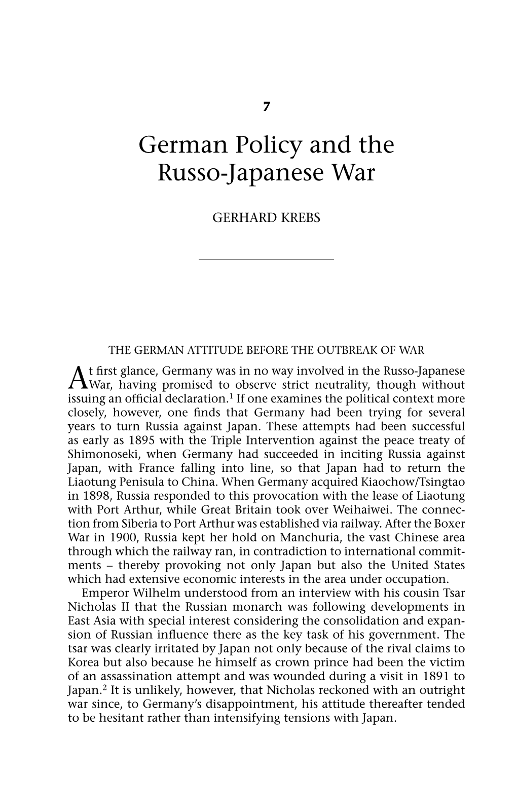 German Policy and the Russo-Japanese War