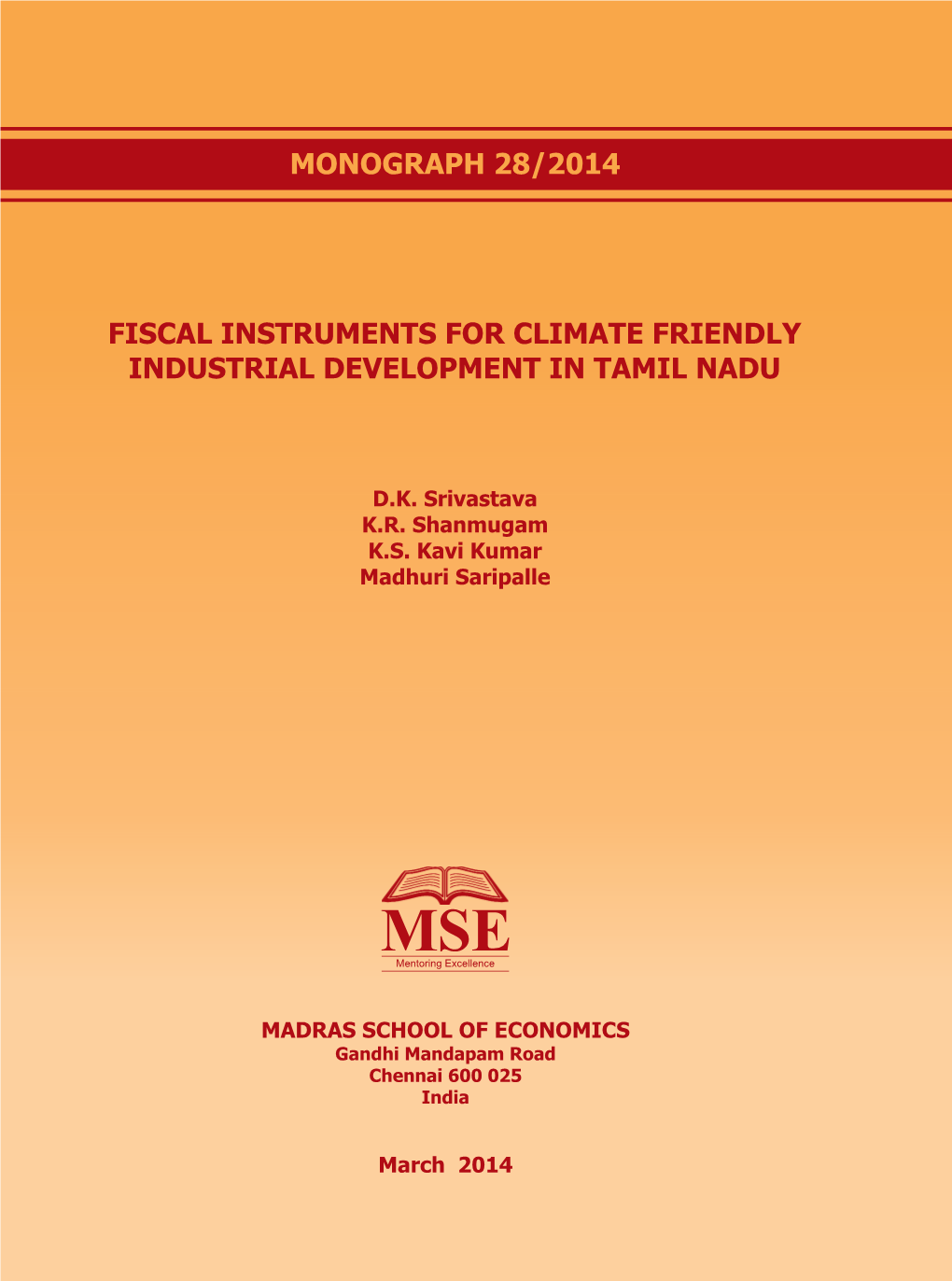 Fiscal Instruments for Climate Friendly Industrial Development in Tamil Nadu