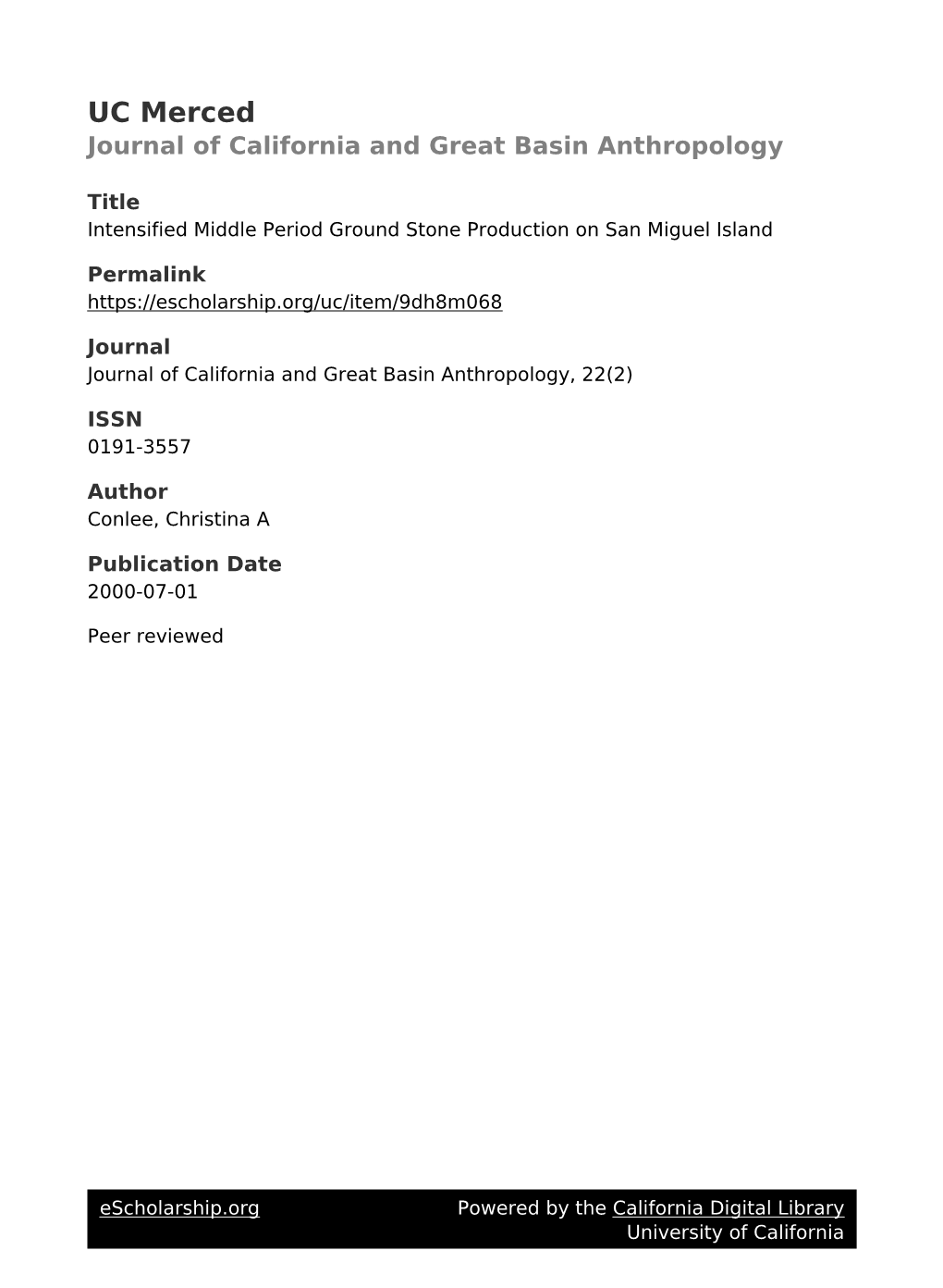 Intensified Middle Period Ground Stone Production on San Miguel Island