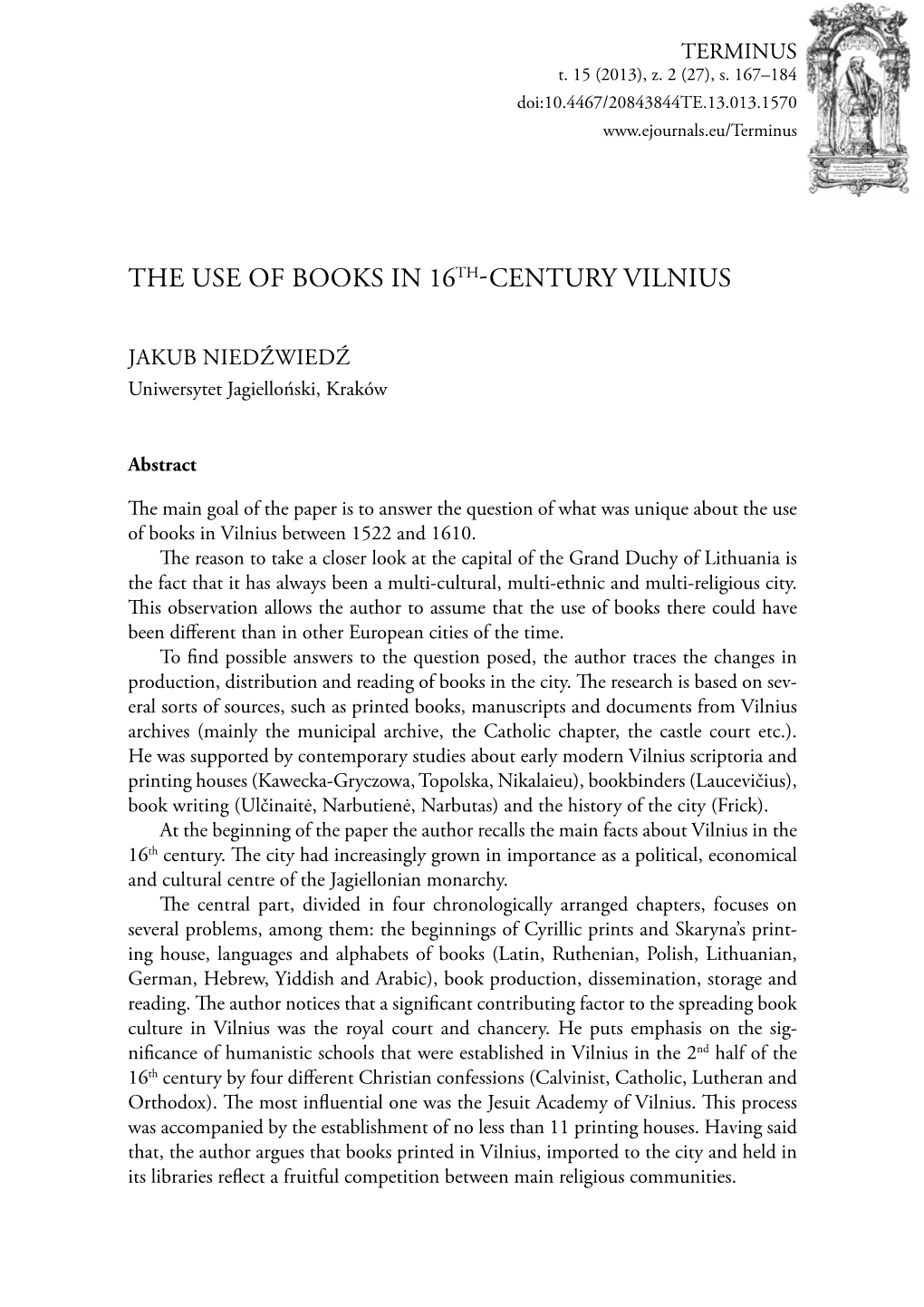 The Use of Books in 16Th-Century Vilnius