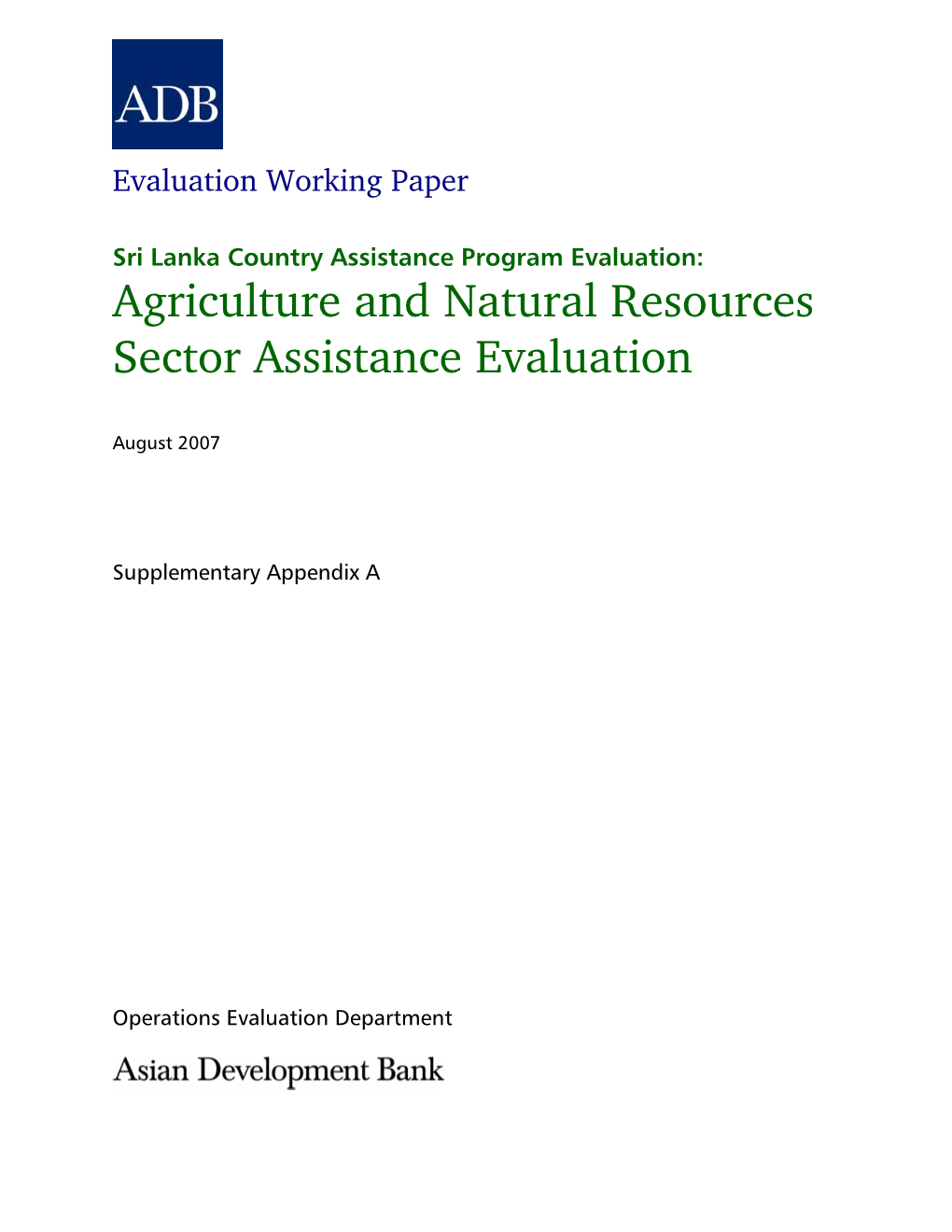 Evaluation of Agriculture and Natural Resources Sector in Sri Lanka