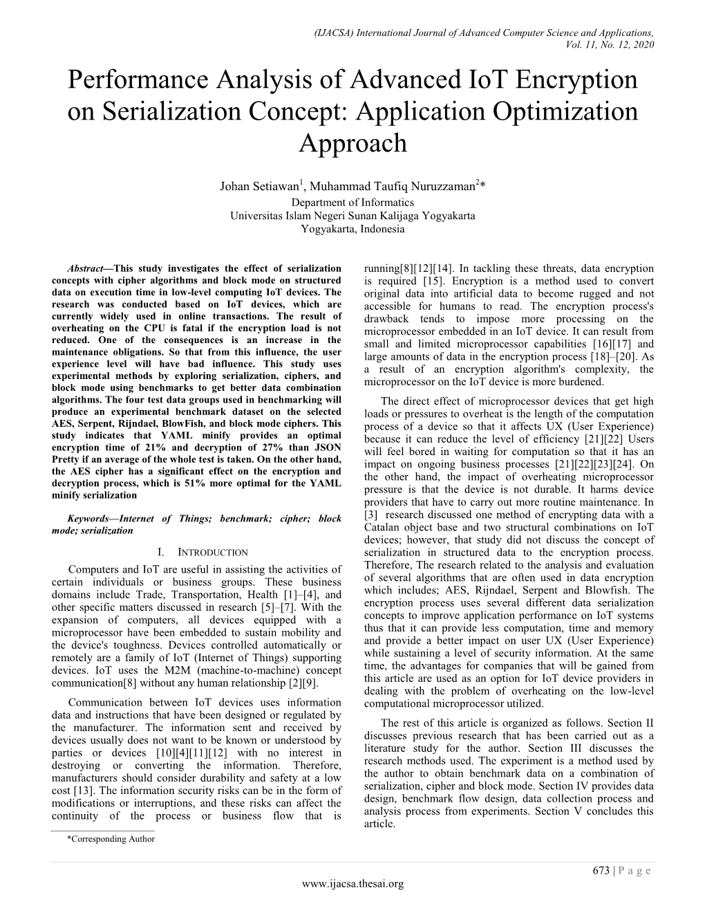 Performance Analysis of Advanced Iot Encryption on Serialization Concept: Application Optimization Approach