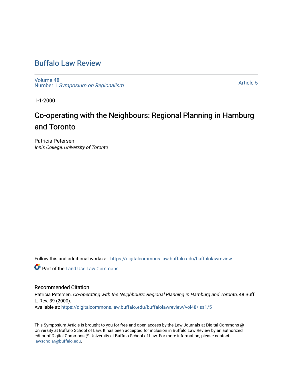 Regional Planning in Hamburg and Toronto