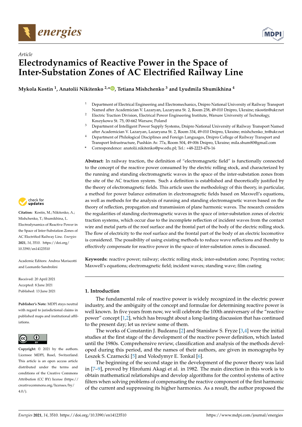 Electrodynamics of Reactive Power in the Space of Inter-Substation Zones of AC Electrified Railway Line