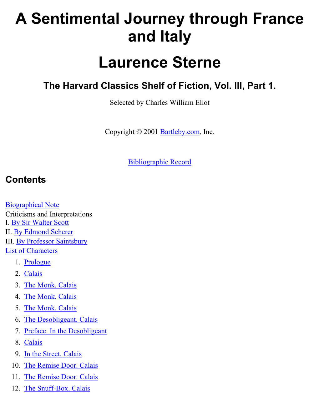A Sentimental Journey Through France and Italy Laurence Sterne