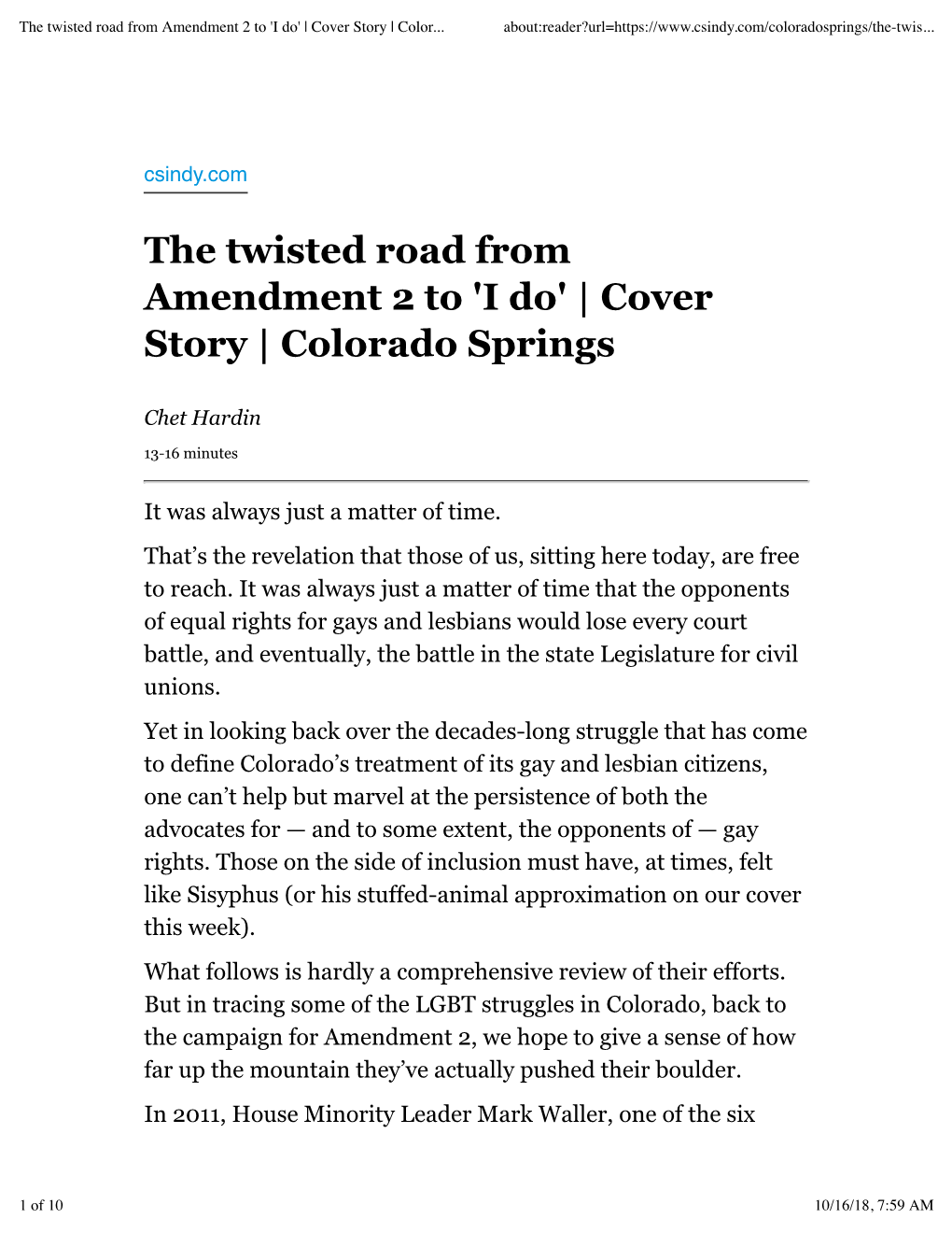 The Twisted Road from Amendment 2 to 'I Do' | Cover Story | Colorado Springs