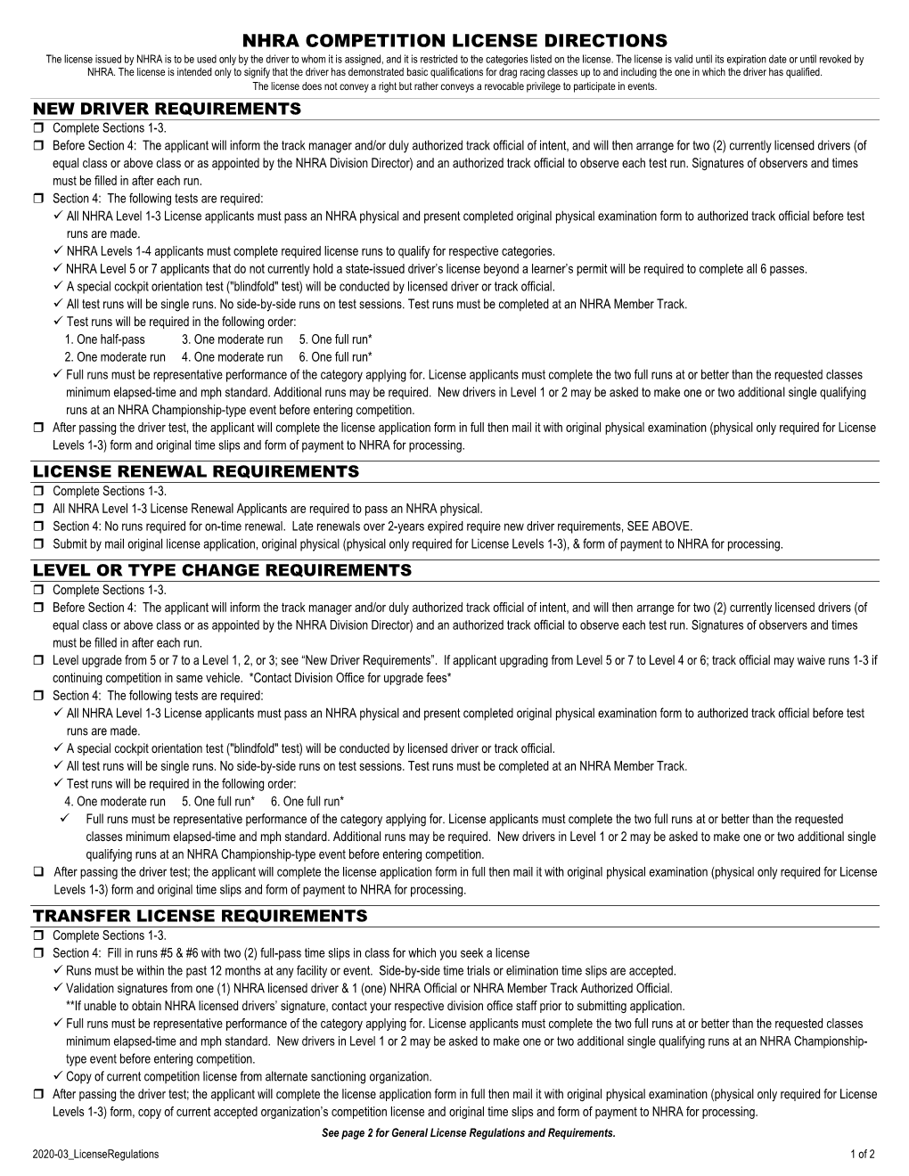 NHRA Competition License Regulations & Procedures