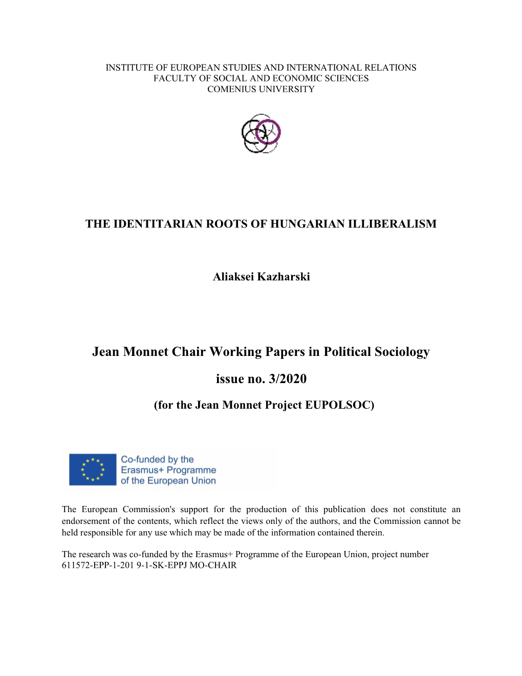 Jean Monnet Chair Working Papers in Political Sociology Issue No. 3/2020