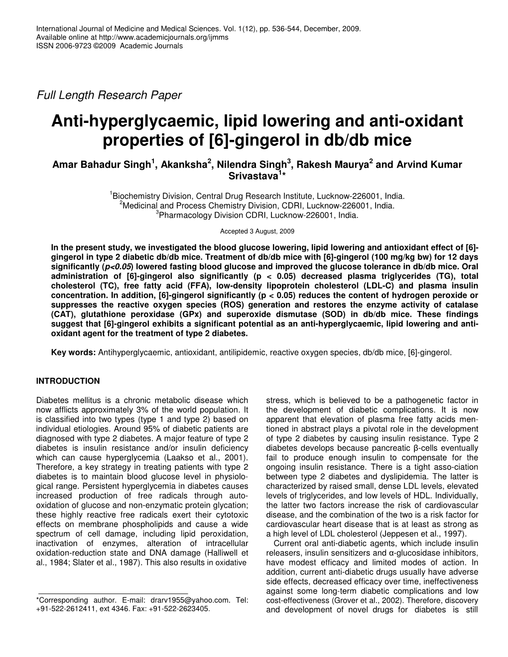 [6]-Gingerol in Db/Db Mice