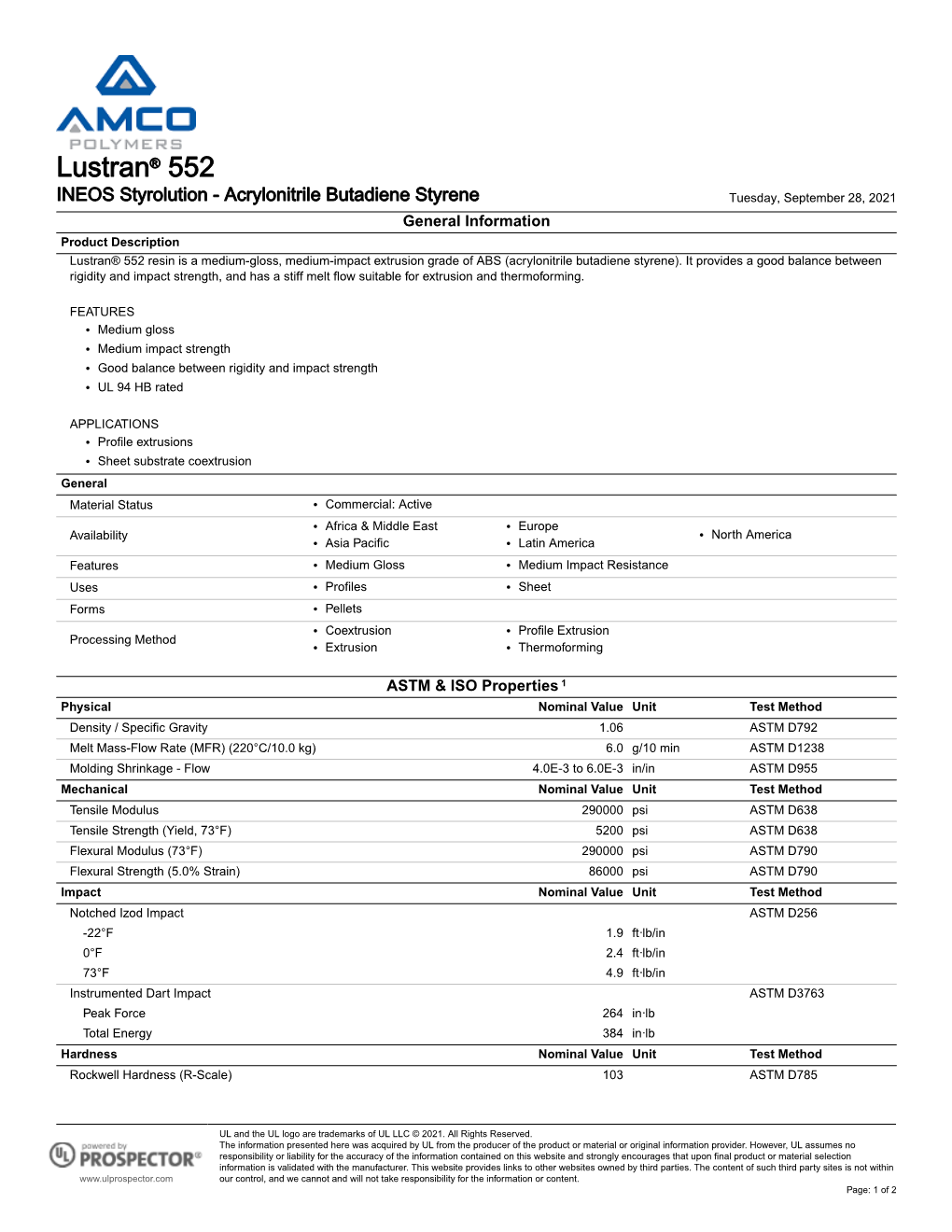 Technical Datasheet: Lustran®