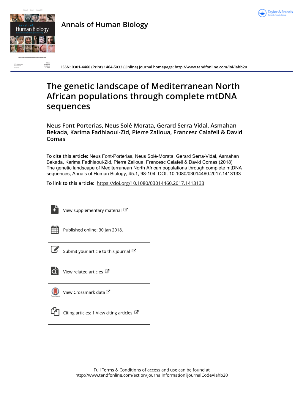 The Genetic Landscape of Mediterranean North African Populations Through Complete Mtdna Sequences