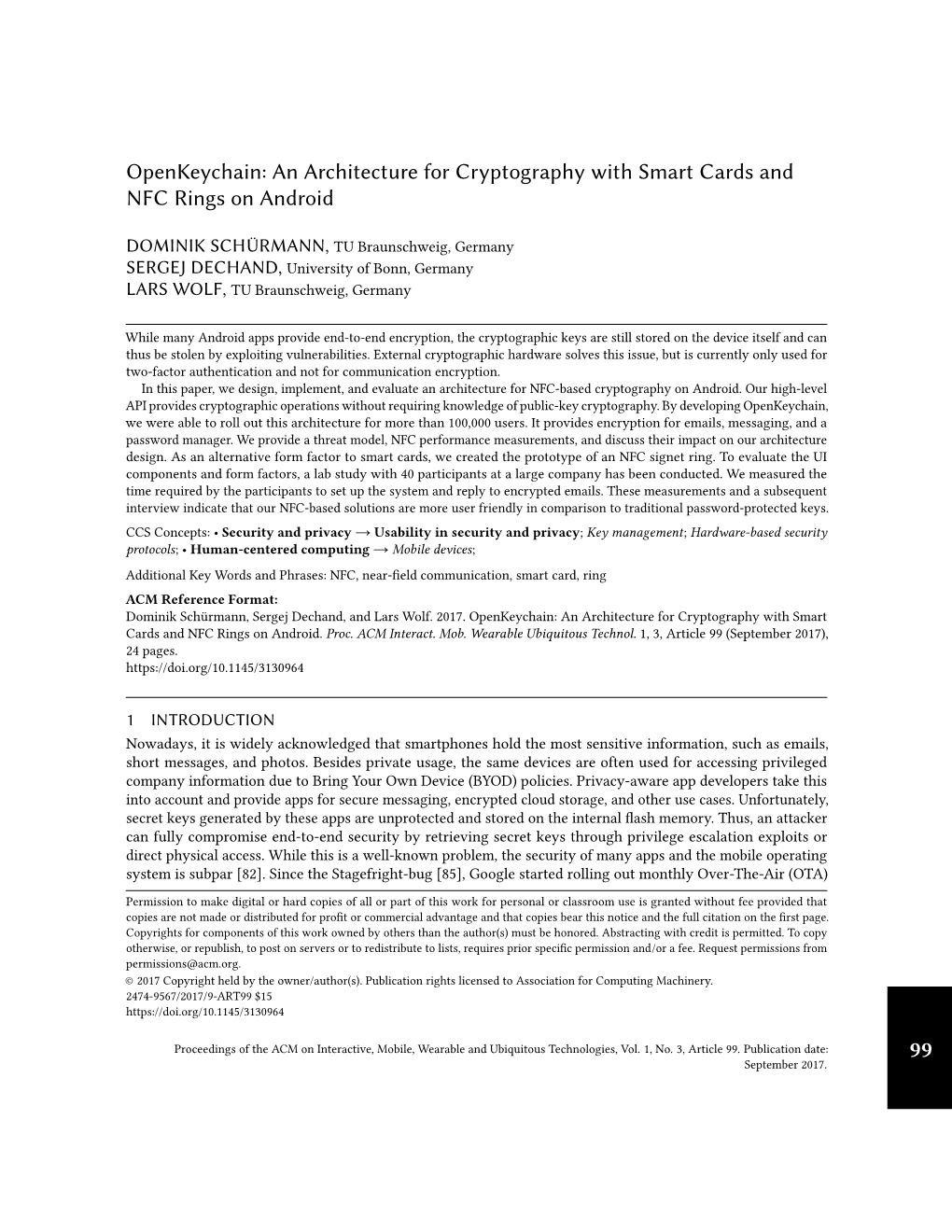 An Architecture for Cryptography with Smart Cards and NFC Rings on Android