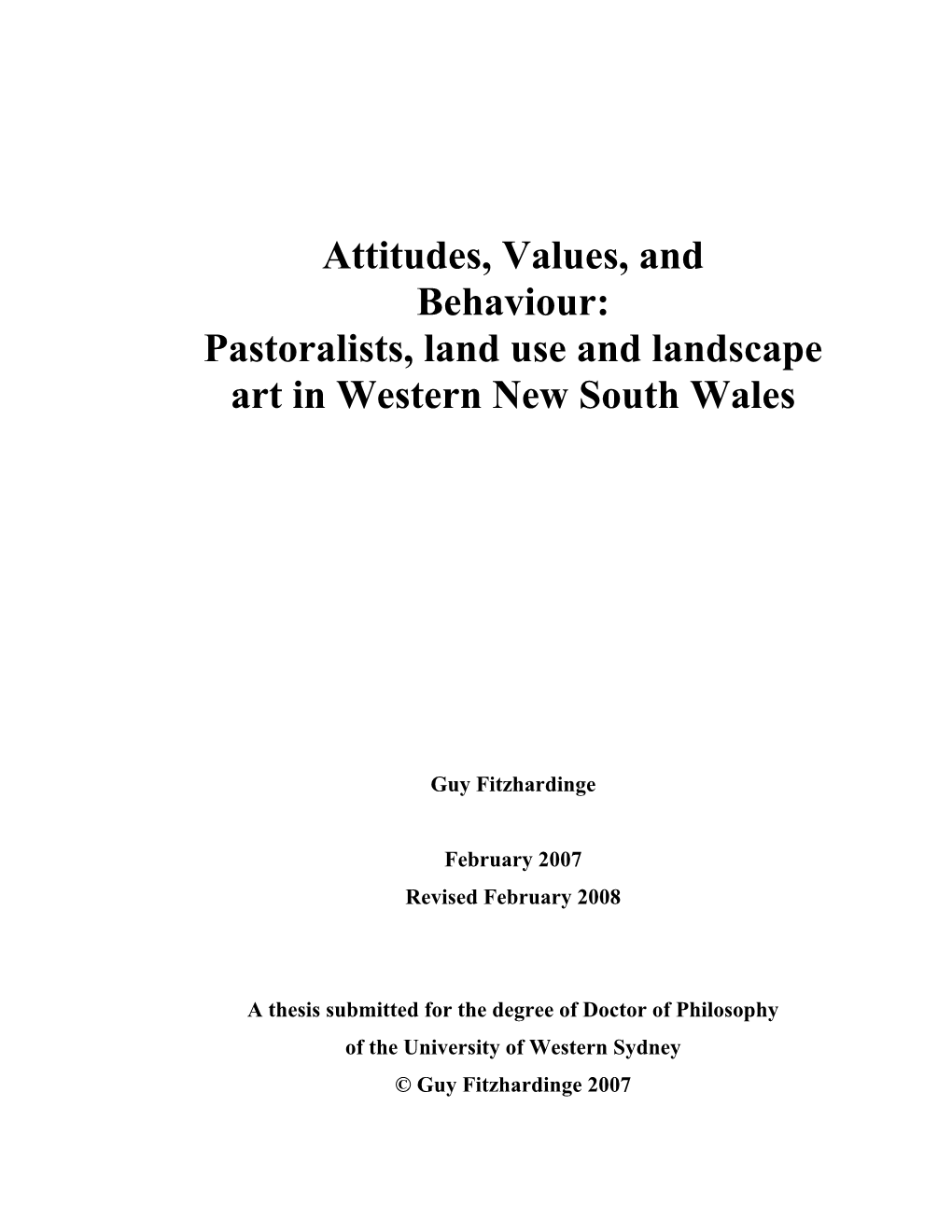 Attitudes, Values, and Behaviour: Pastoralists, Land Use and Landscape Art in Western New South Wales