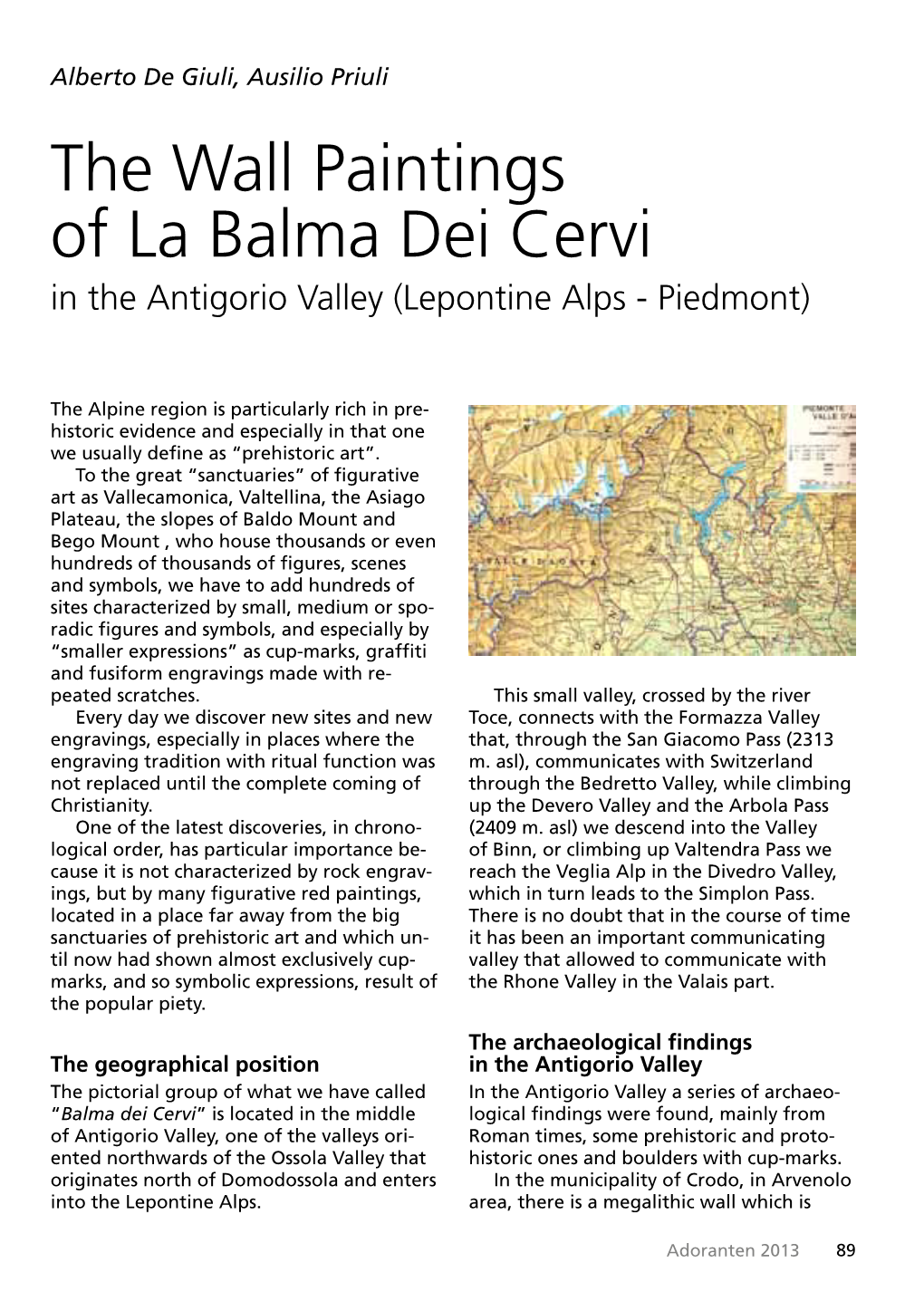 The Wall Paintings of La Balma Dei Cervi in the Antigorio Valley (Lepontine Alps - Piedmont)