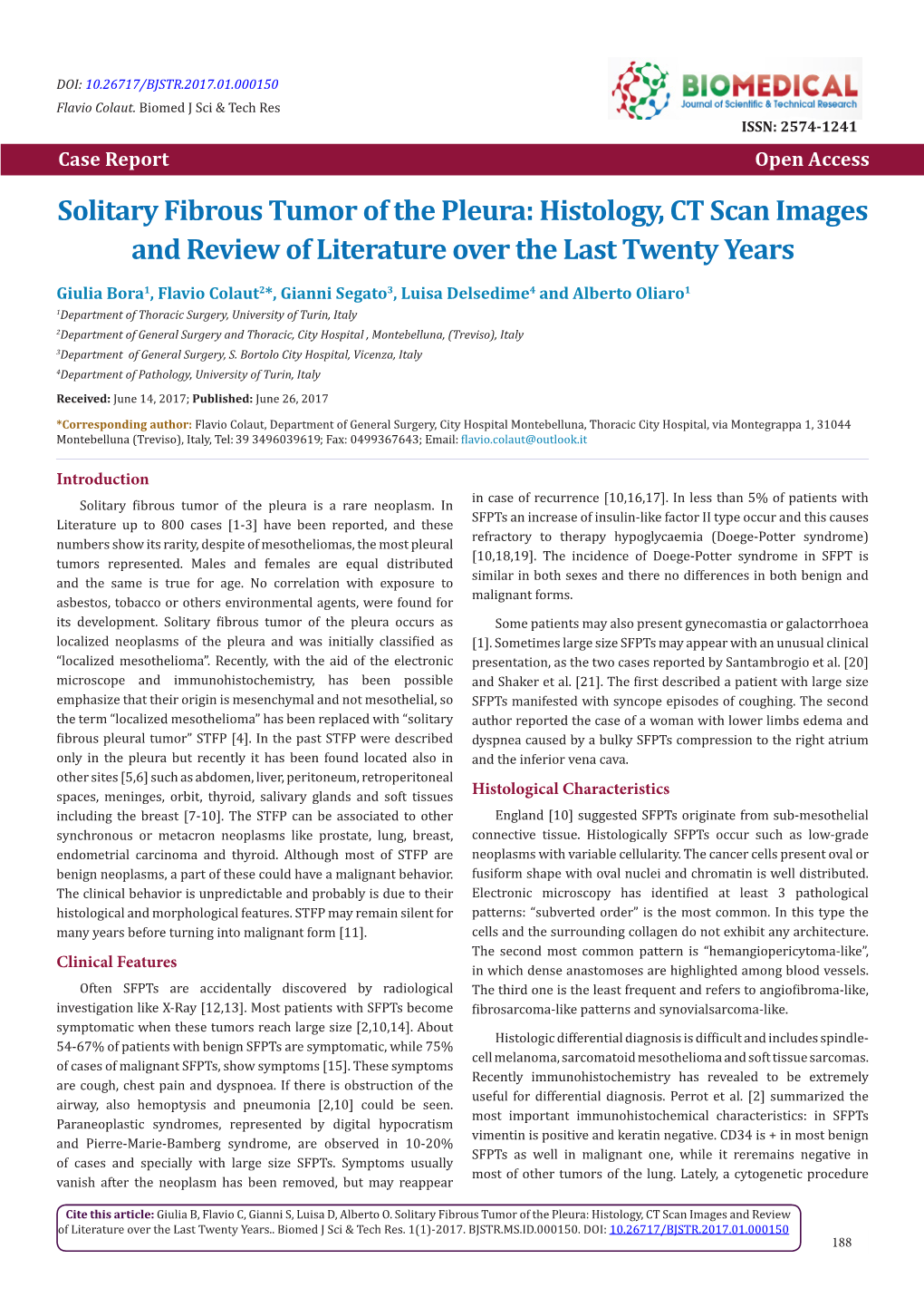 Solitary Fibrous Tumor of the Pleura: Histology, CT Scan Images and Review of Literature Over the Last Twenty Years