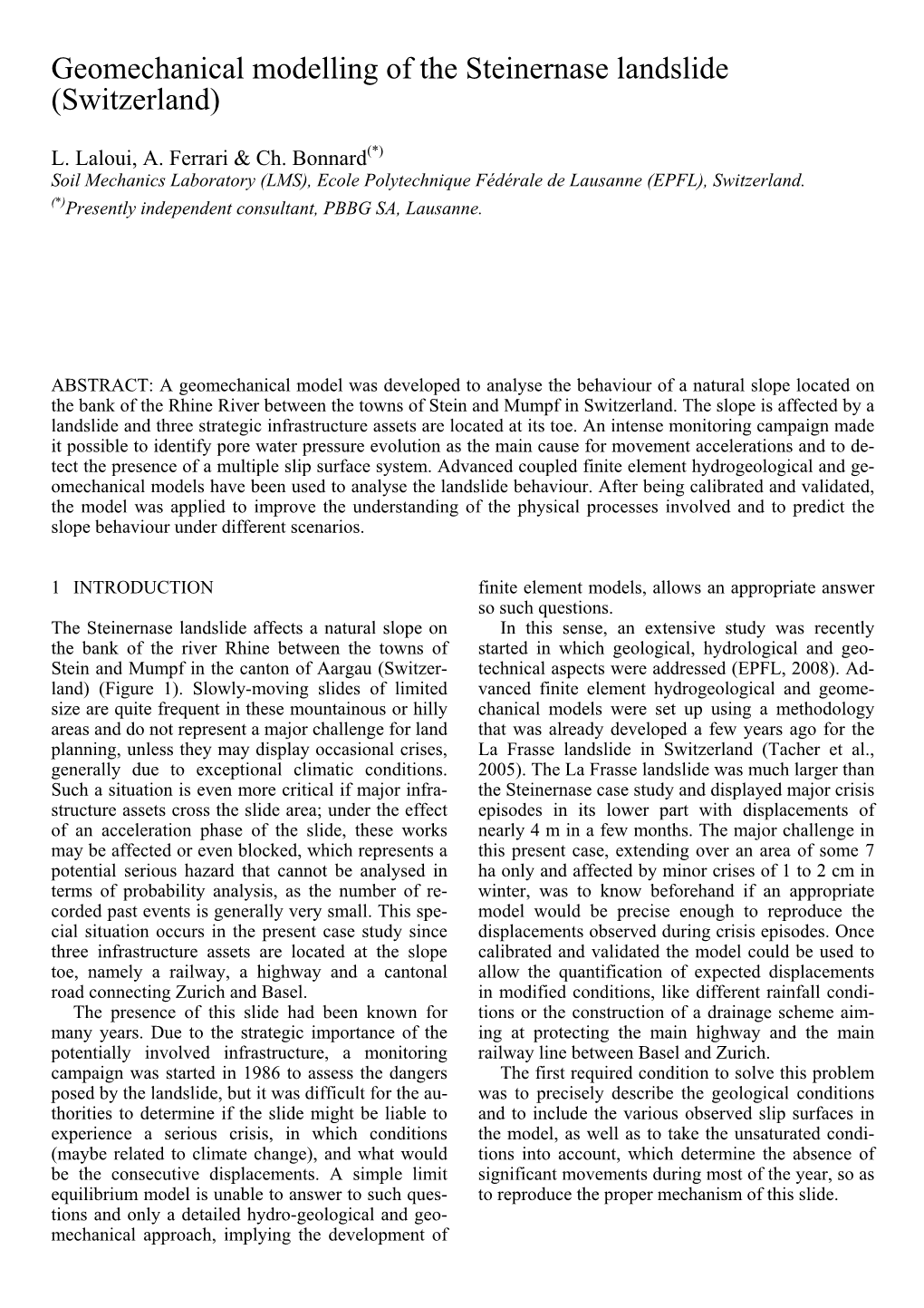 Geomechanical Modelling of the Steinernase Landslide (Switzerland)