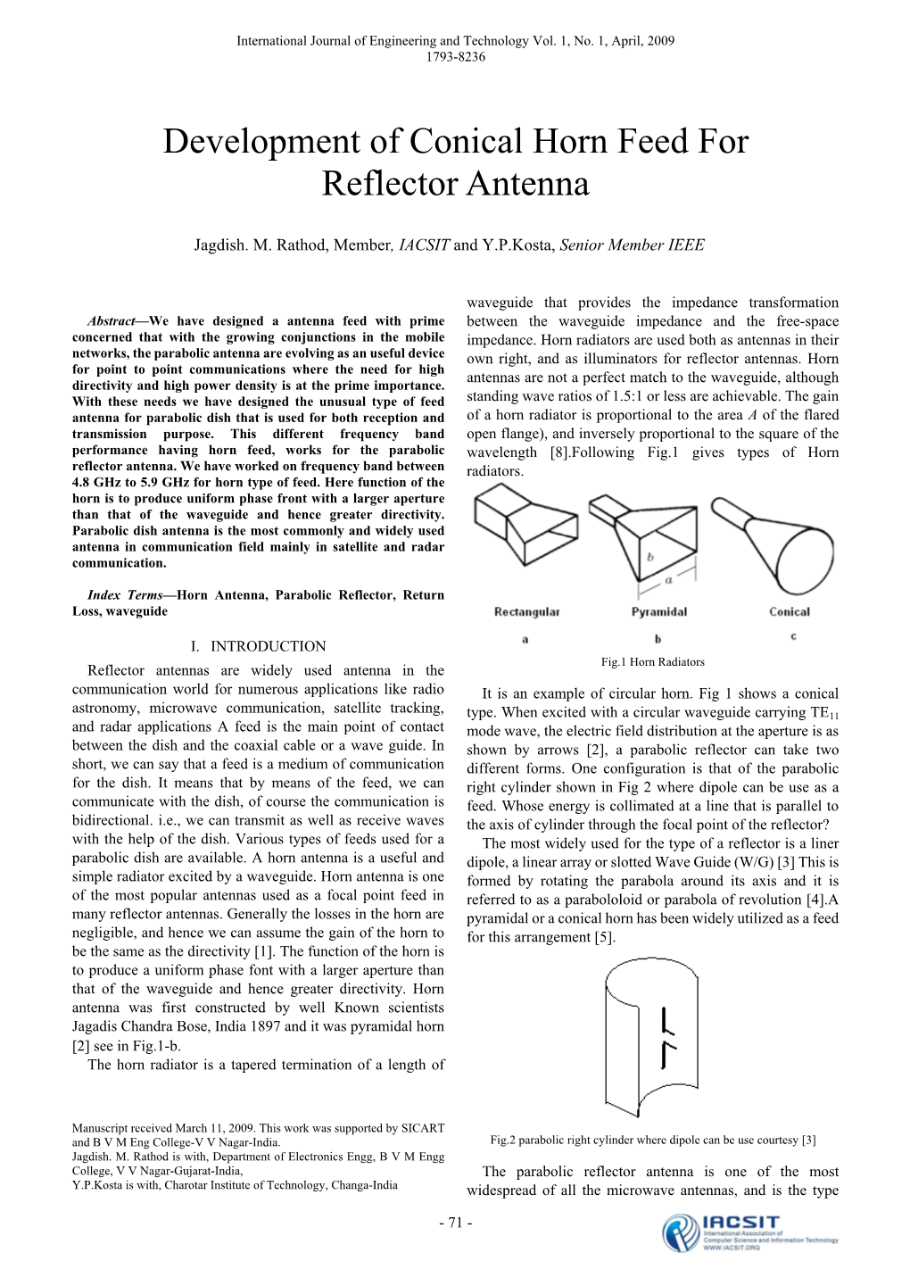 Development of Conical Horn Feed for Reflector Antenna