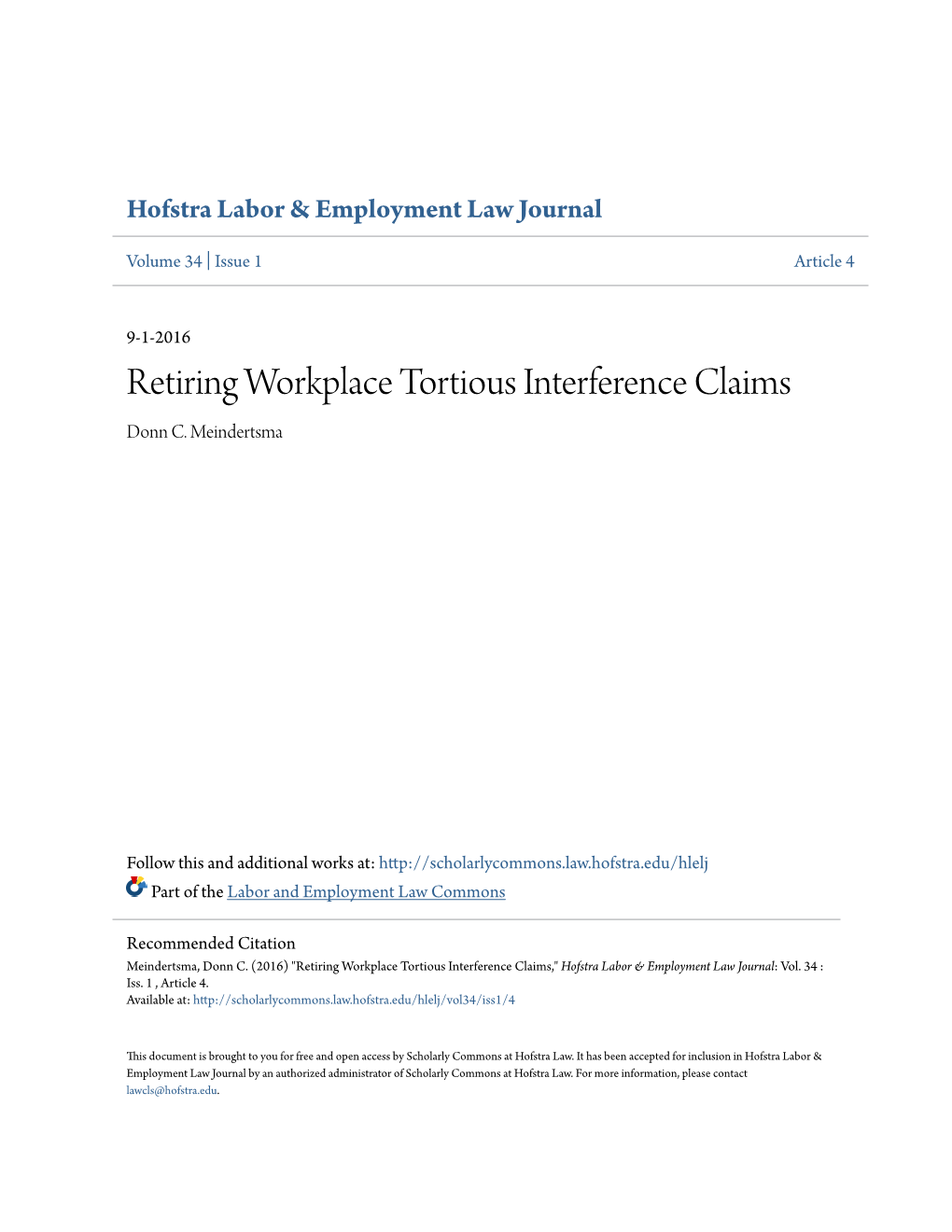 Retiring Workplace Tortious Interference Claims Donn C