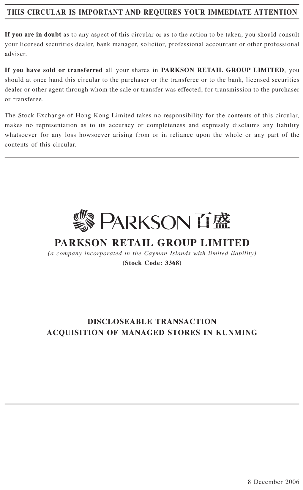 Parkson Retail Group Limited