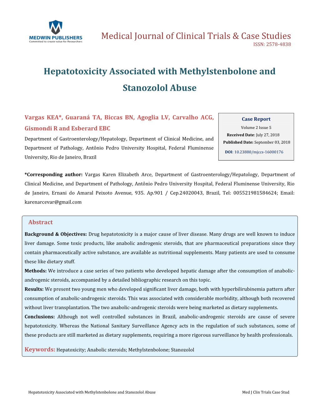 Vargas KEA, Et Al. Hepatotoxicity Associated with Methylstenbolone and Copyright© Vargas KEA, Et Al