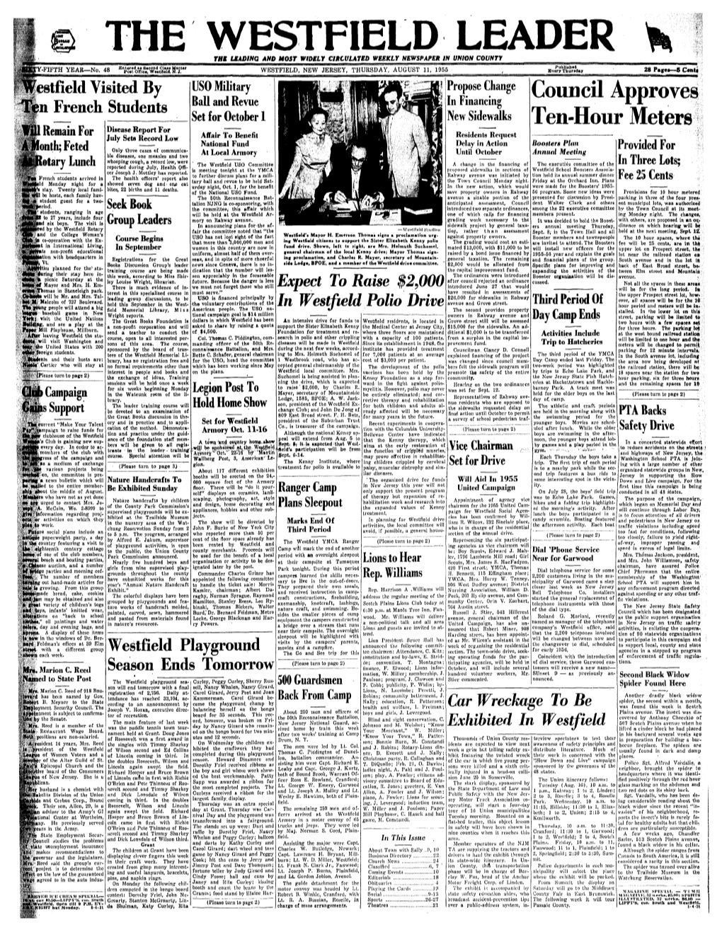 THE WESTFIELD LEADER :Ls§ the LEADING and MOST WIDELY CIRCULATED WEEKLY NEWSPAPER in UNION COUNTY Entered »• Second Clui Muter Published Y-PIFTH YEAR—No