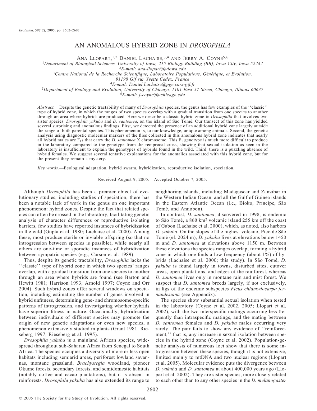 An Anomalous Hybrid Zone in Drosophila