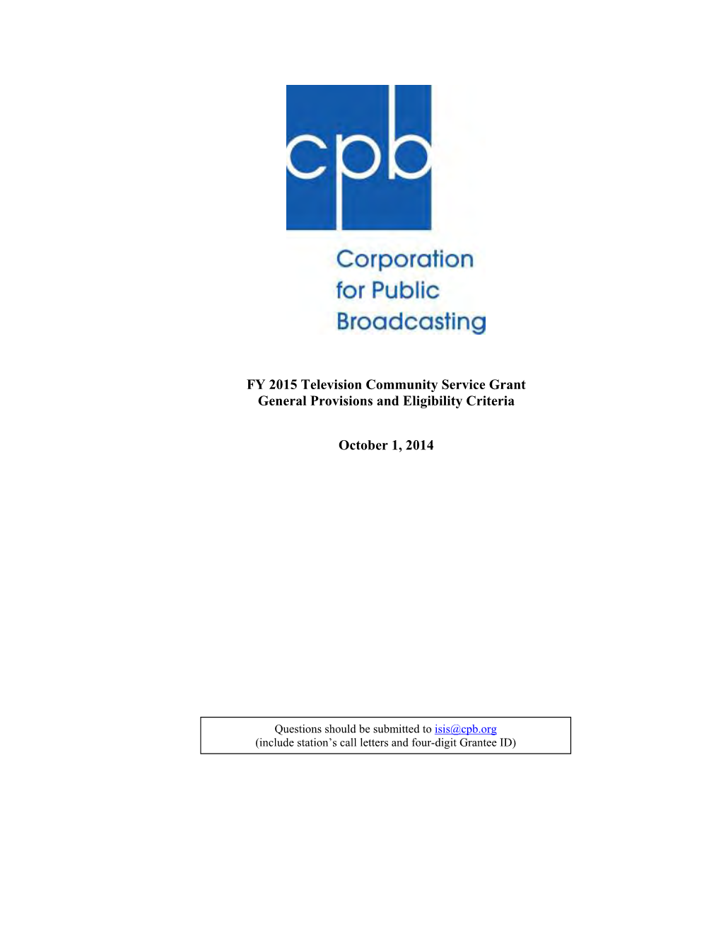 FY 2015 Television General Provisions