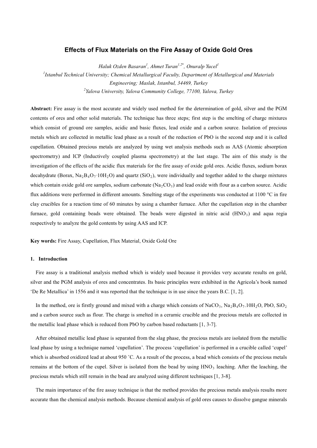 Effects of Flux Materials on the Fire Assay of Oxide Gold Ores