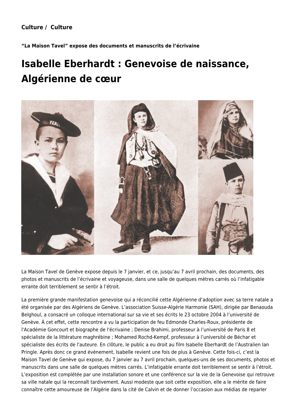 Isabelle Eberhardt : Genevoise De Naissance, Algérienne De Cœur