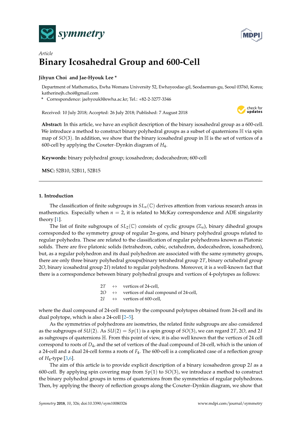 Binary Icosahedral Group and 600-Cell