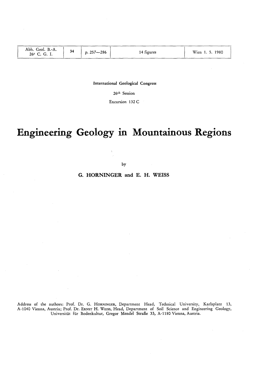 Engineering Geology in Mountainous Regions