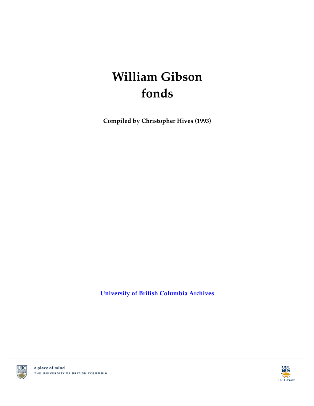 William Gibson Fonds