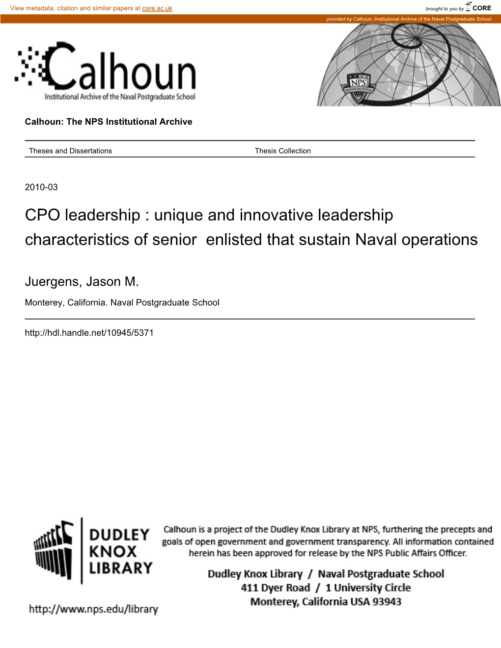 Unique and Innovative Leadership Characteristics of Senior Enlisted That Sustain Naval Operations