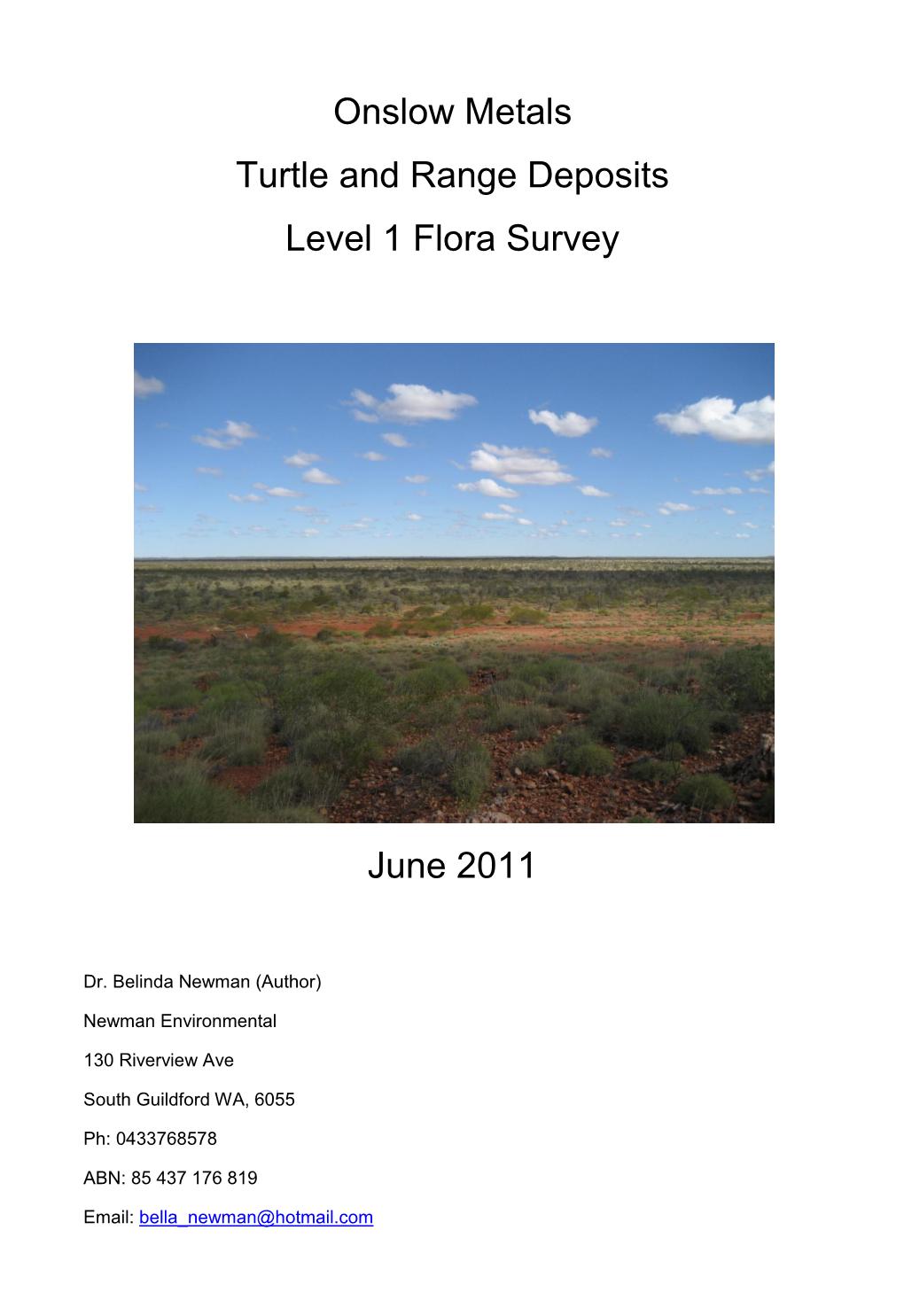 Onslow Metals Turtle and Range Deposits Level 1 Flora Survey June