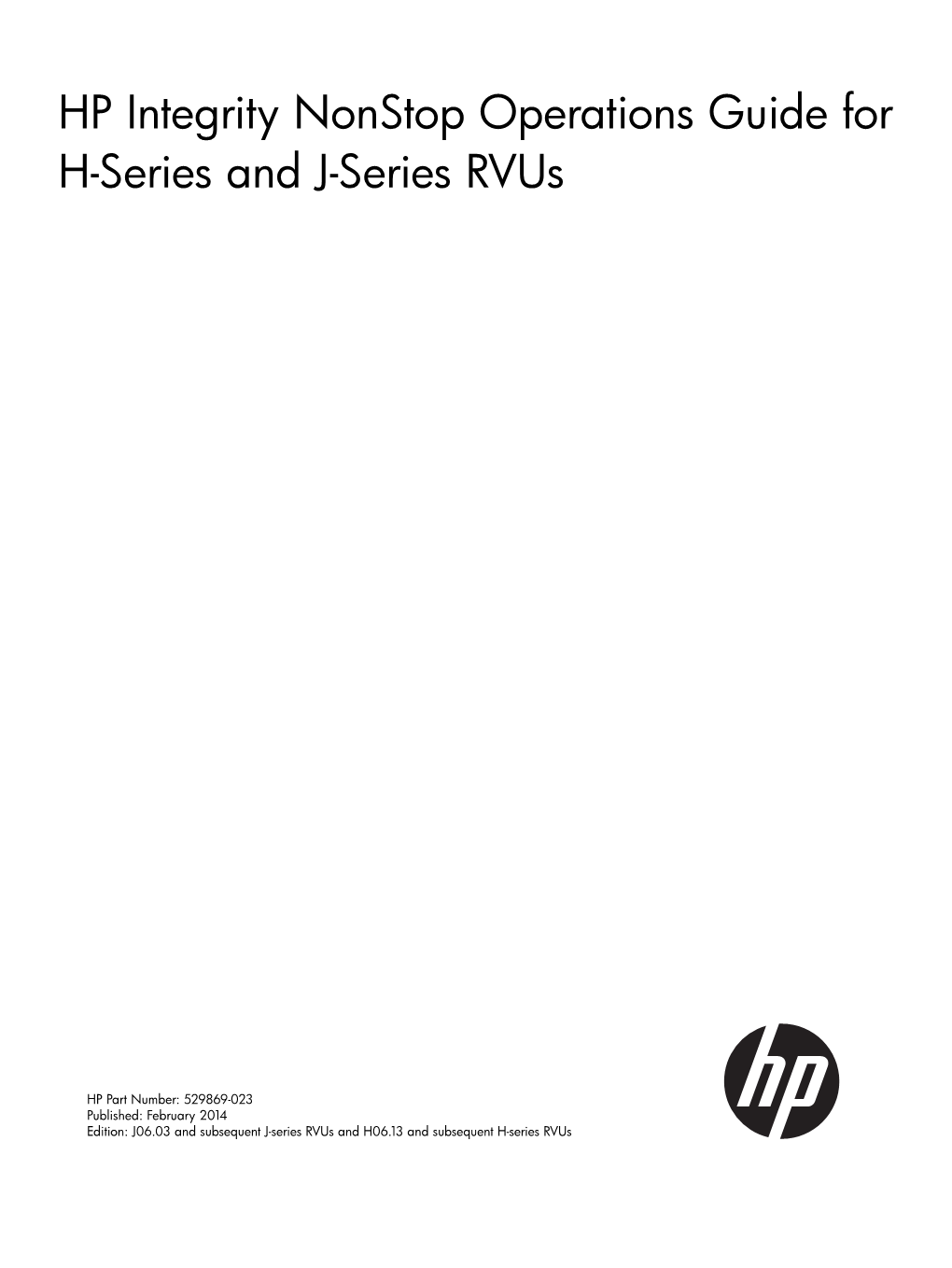HP Integrity Nonstop Operations Guide for H-Series and J-Series Rvus