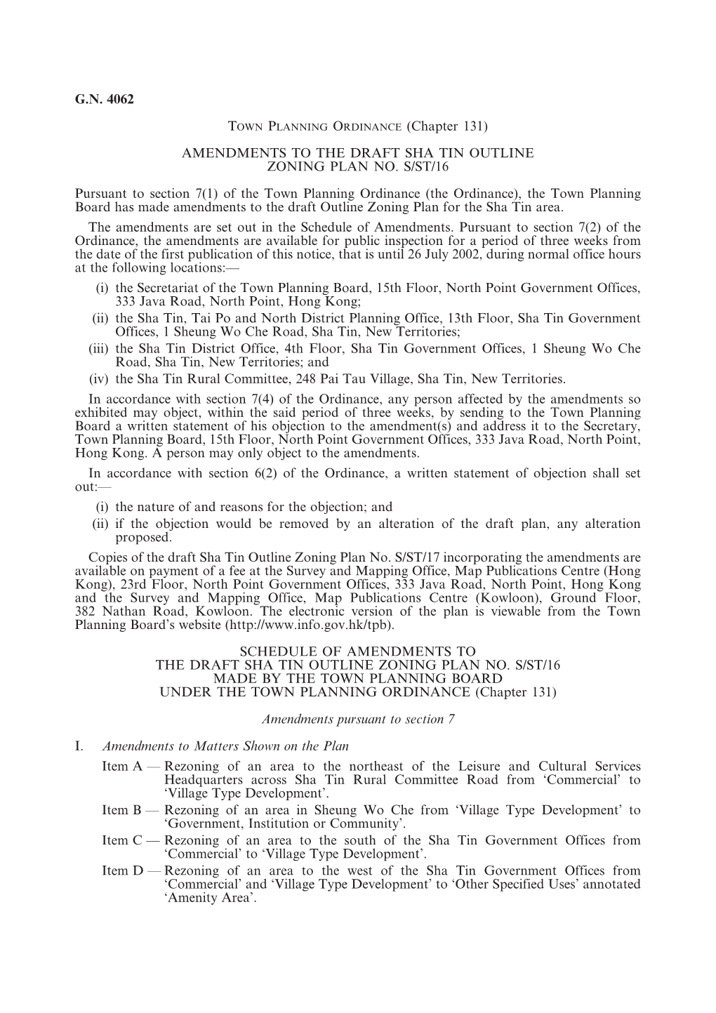 Amendments to the Draft Sha Tin Outline Zoning Plan No. S