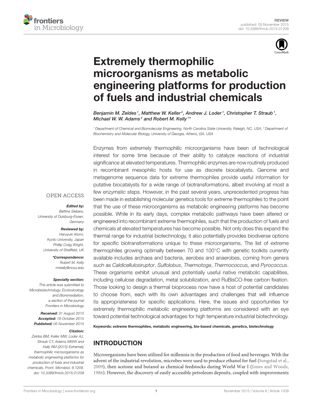 Extremely Thermophilic Microorganisms As Metabolic Engineering Platforms for Production of Fuels and Industrial Chemicals