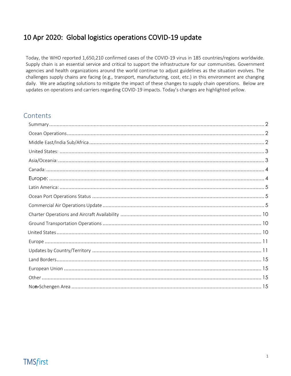 10 Apr 2020: Global Logistics Operations COVID-19 Update