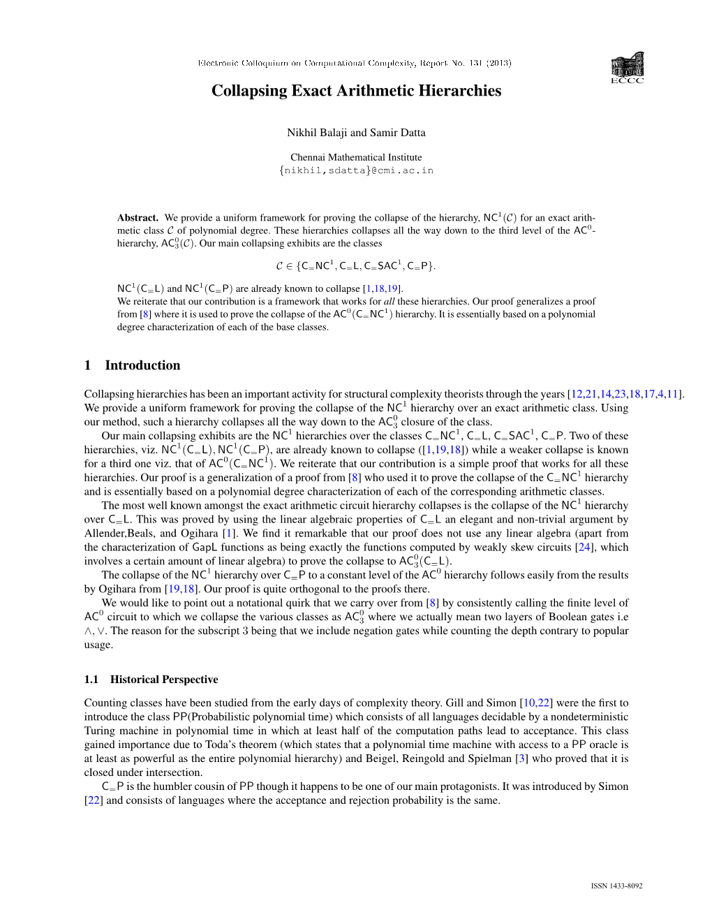 Collapsing Exact Arithmetic Hierarchies